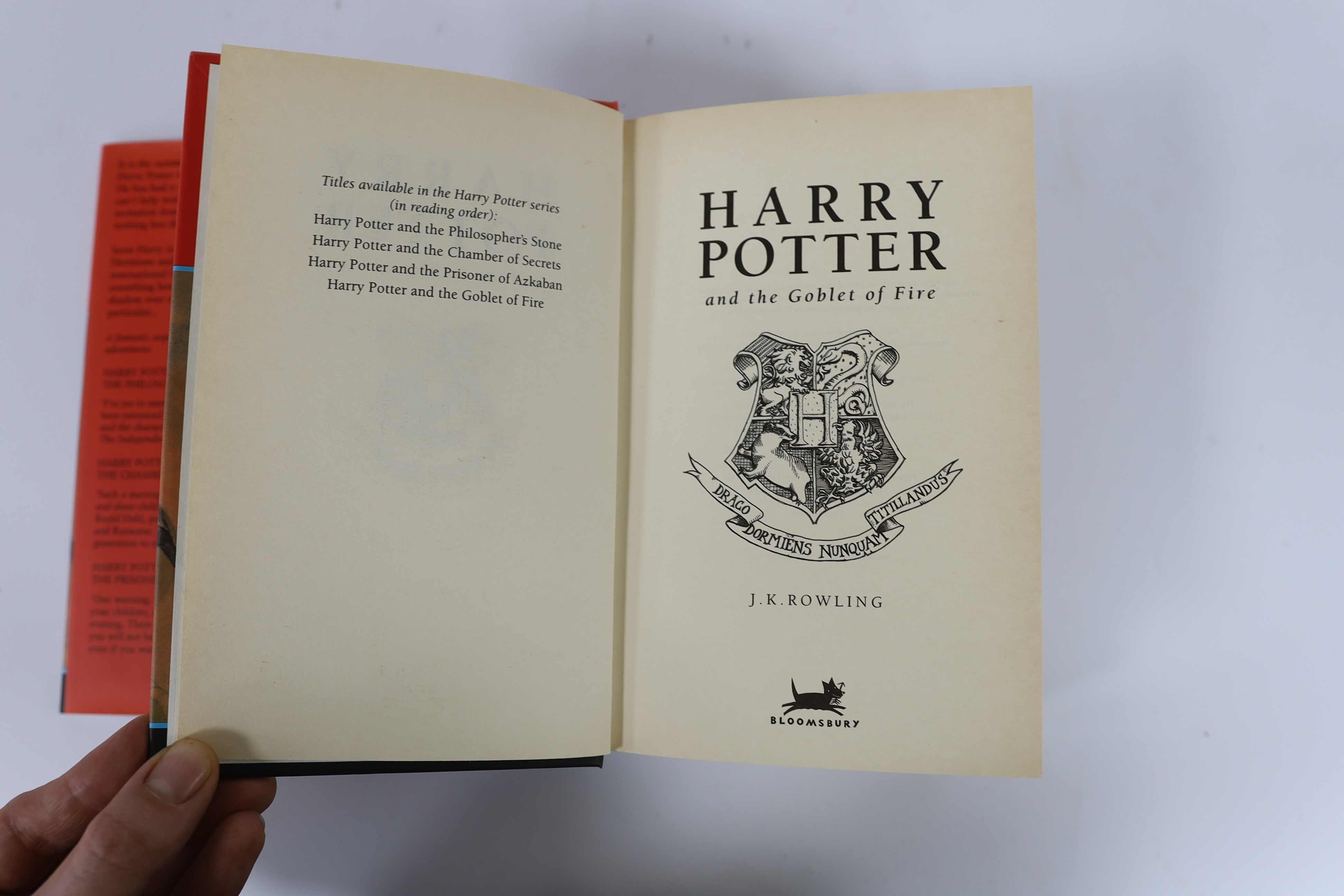 Rowling, J.K. - Harry Potter and the Goblet of Fire. Ist edition, signed by author on dedication leaf (and with the signing session admission ticket loosely inserted). vignette illus. half and title pages; publisher's co